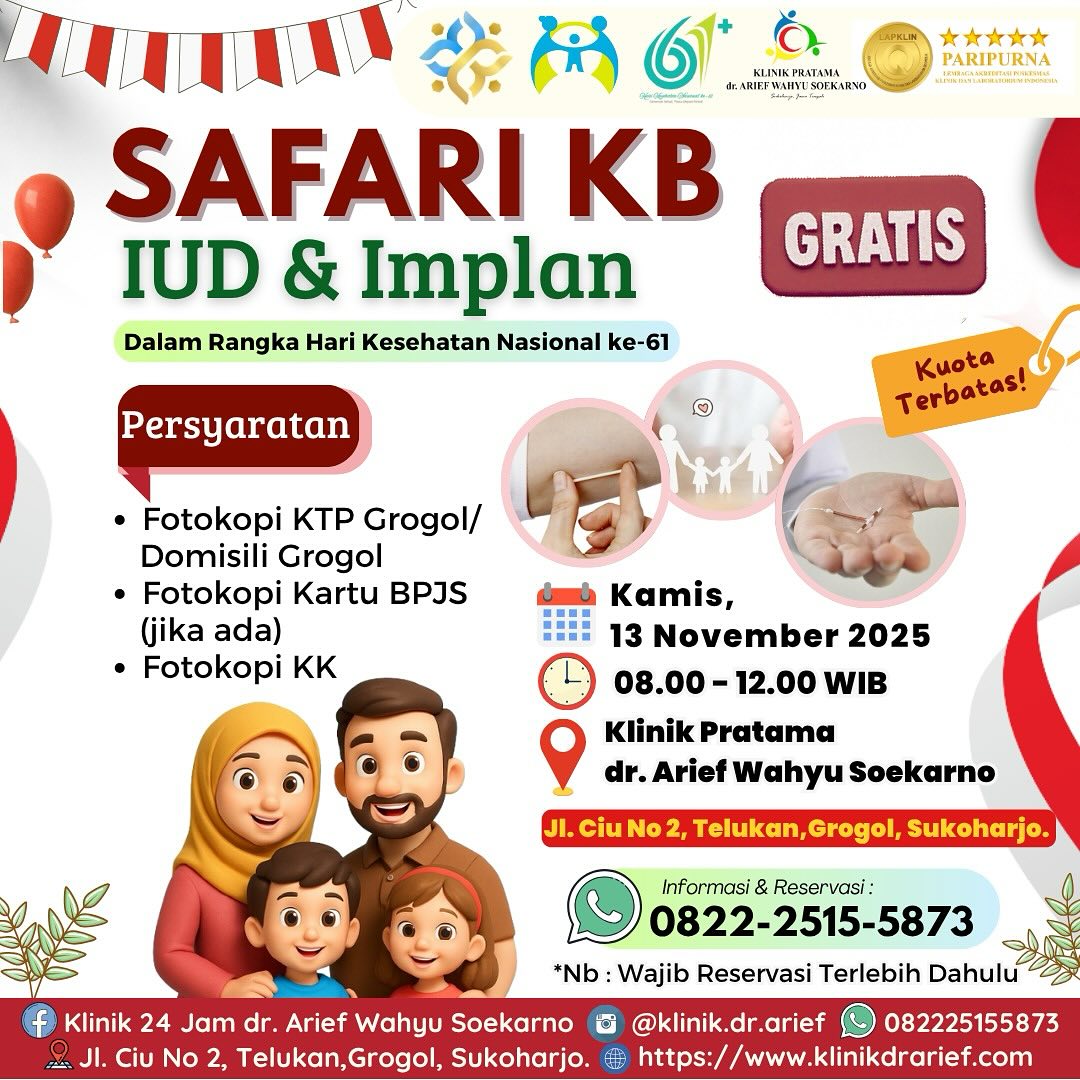 Layanan KB IUD & Implan di Klinik Pratama dr. Arief Wahyu Soekarno, Grogol Sukoharjo