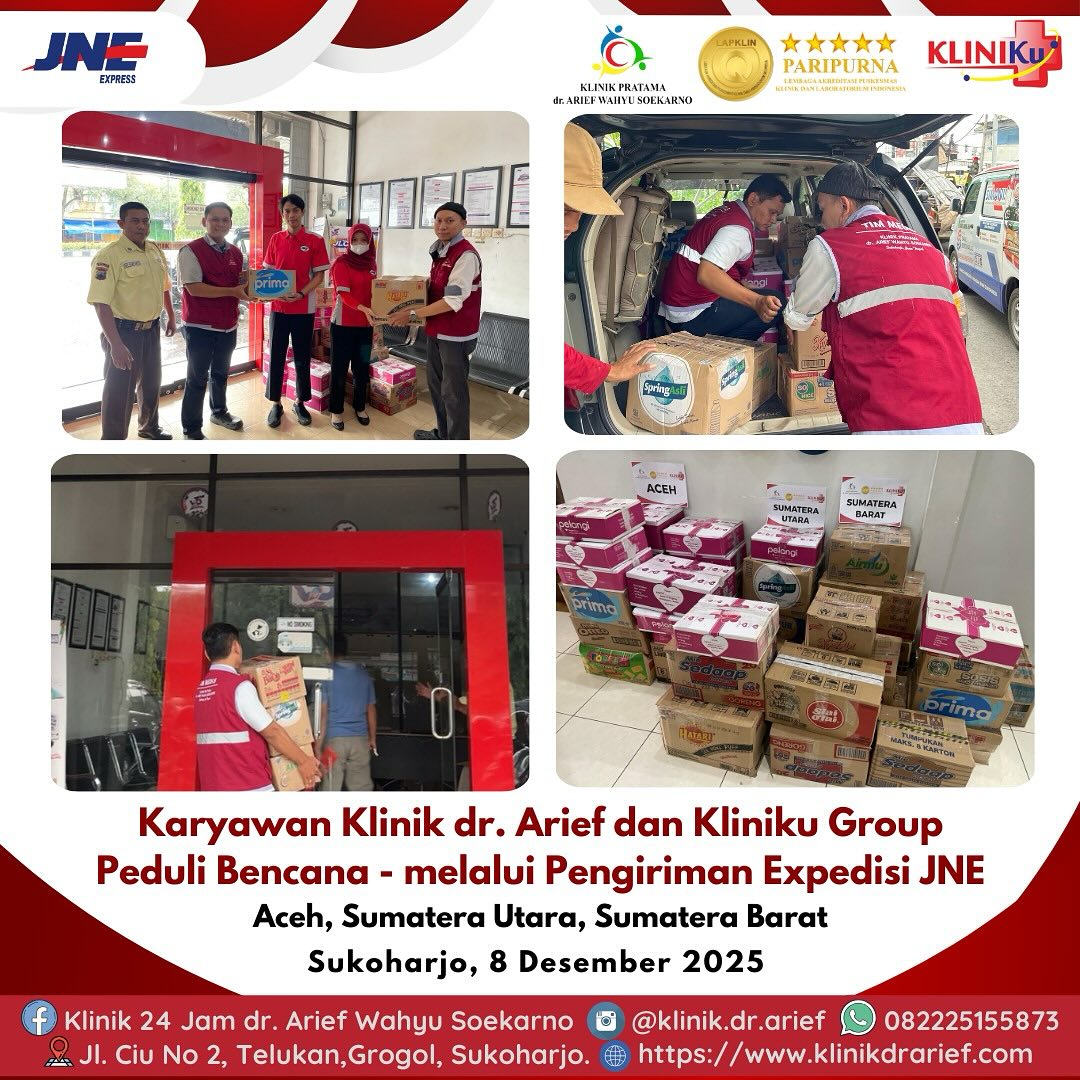 Karyawan Klinik dr. Arief dan Kliniku Group Salurkan Bantuan Peduli Bencana Melalui JNE